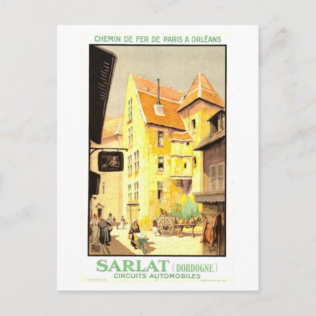 Vintage Sarlat, France, Travel Poster Postcard (Front)