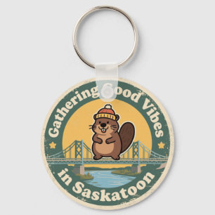 Vintage Saskatoon SK Good Vibes Gift Key Ring