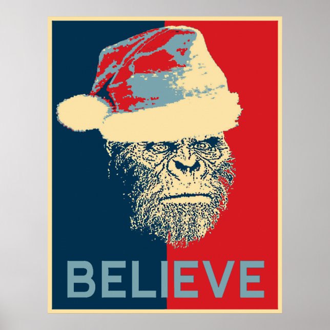 Vintage Sasquatch/Bigfoot Santa "BELIEVE" Poster (Front)