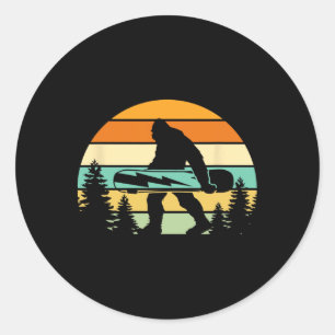 Vintage Sasquatch Snowboarding Retro Bigfoot Winte Classic Round Sticker