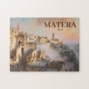 Vintage Sassi di Matera Italy Travel Watercolor Jigsaw Puzzle
