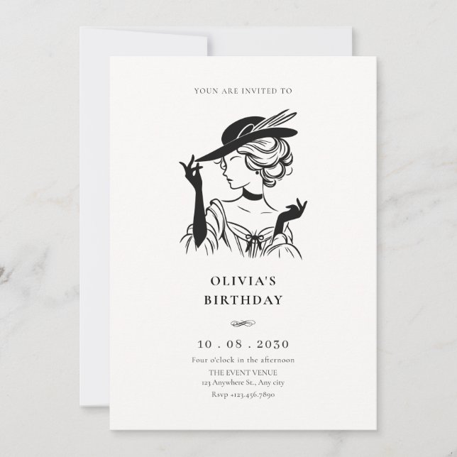 Vintage sassy lady elegant birthday invitation (Front)