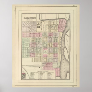 Vintage Savannah GA Map (1884) Poster