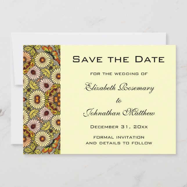 Vintage Save the Date Garden Flowers Butterflies (Front)