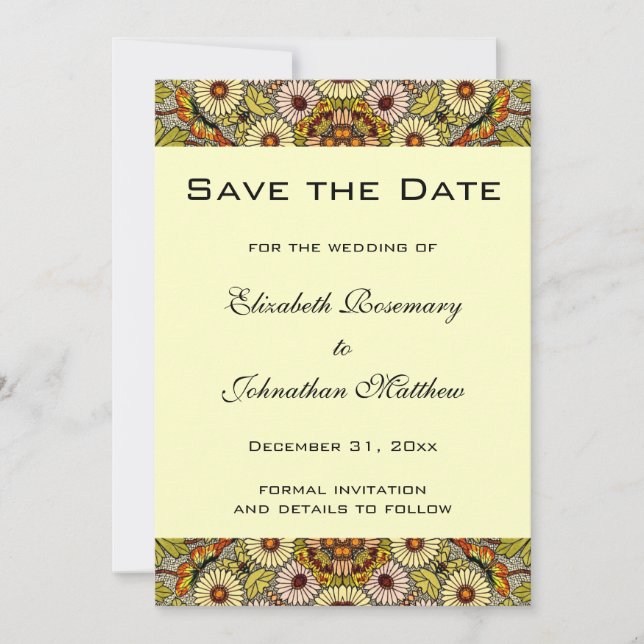 Vintage Save the Date Garden Flowers Butterflies (Front)