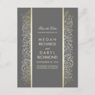 Vintage Save the Date -Gold Baby's Breath Filigree Announcement Postcard