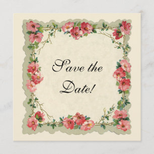 Vintage Save the Date, Pink Flowers Floral Roses Date