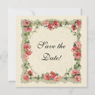 Vintage Save the Date, Pink Flowers Floral Roses Date