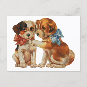 Vintage Save the Date, Puppy Love, Dogs with Bows Announcement Postcard