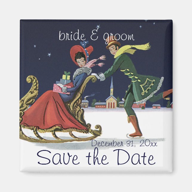 Vintage Save the Date! Romantic Christmas Love Magnet (Front)