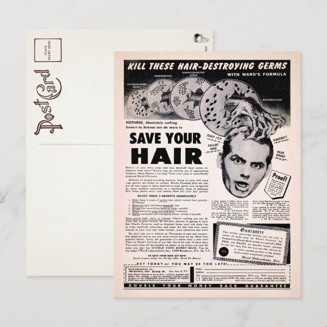 Vintage Save Your Hair Advertisement Postcard  (Front/Back)
