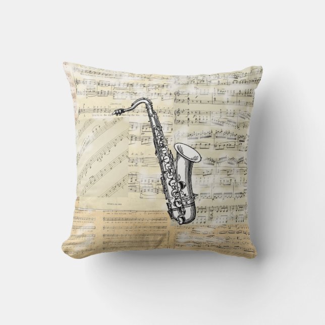 Vintage Saxophone  Music Pillow (Front)