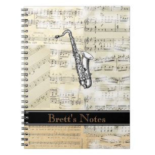 Vintage Saxophone Music Spiral Notebook