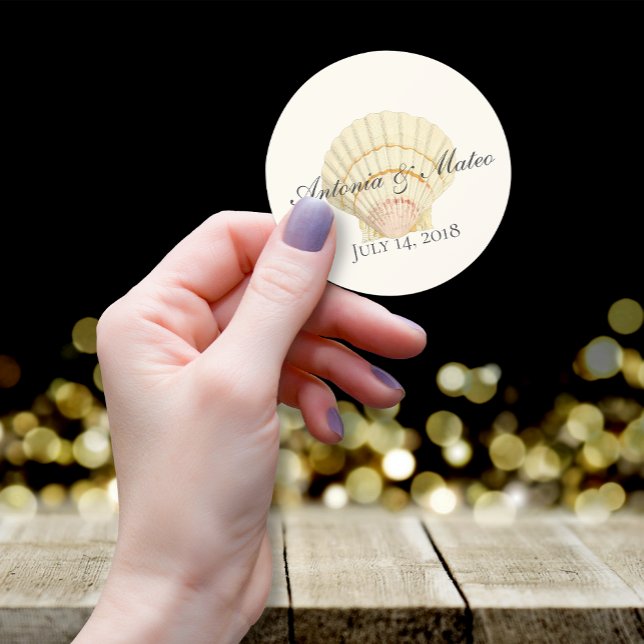 Vintage Scallop Single Seashell Wedding Classic Round Sticker (Creator Uploaded)