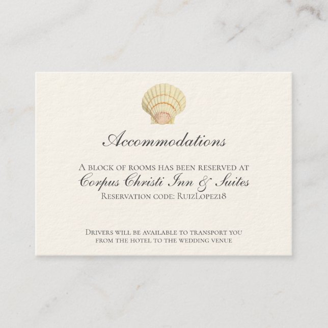 Vintage Scallop Single Seashell Wedding Details Enclosure Card (Front)