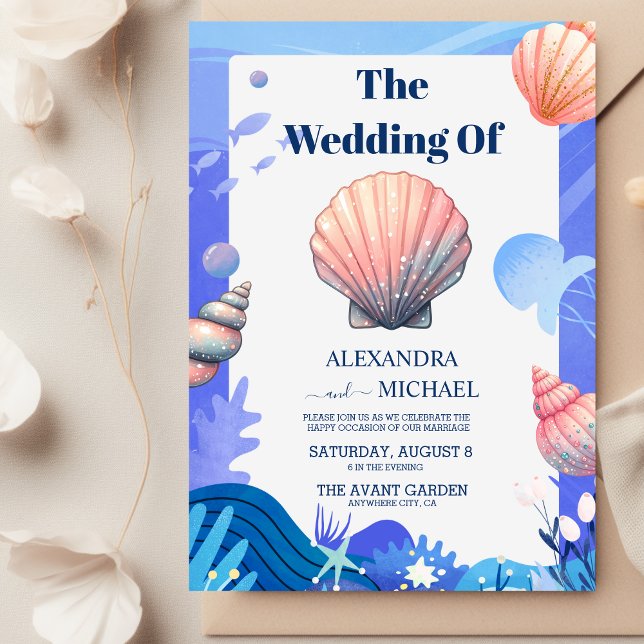 Vintage Scallop Single Seashell Wedding Invitation (Creator Uploaded)