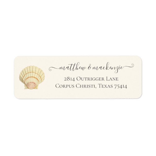 Vintage Scallop Single Seashell Wedding Label (Front)