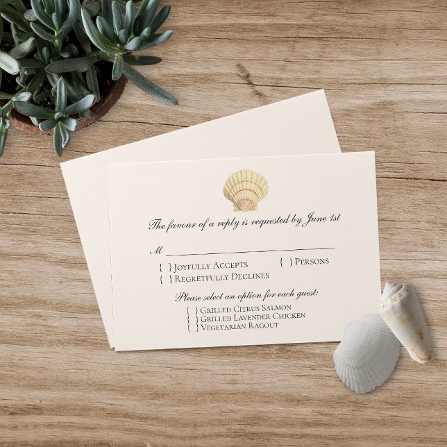 Vintage Scallop Single Seashell Wedding RSVP (Creator Uploaded)