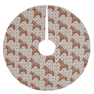 Vintage Scandinavia Folk Art Dala Horse Brushed Polyester Tree Skirt