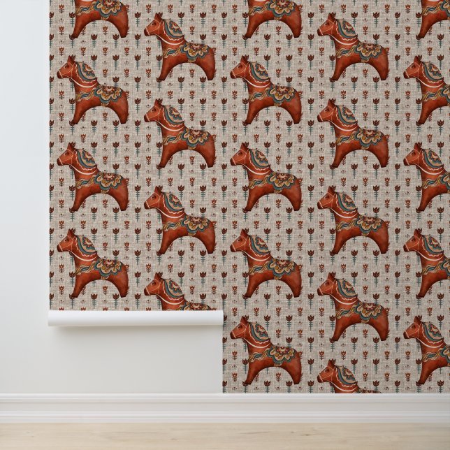 Vintage Scandinavia Folk Art Dala Horse Wallpaper (Application)