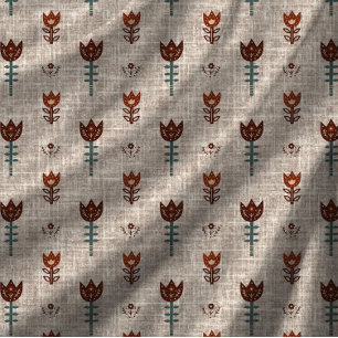 Vintage Scandinavia Folk Art Tulip Faux Linen Fleece Blanket