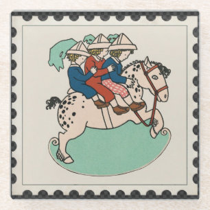 Vintage Scandinavian Children Riding Pony Coaster