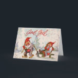 Vintage Scandinavian Christmas Card<br><div class="desc">Retro / Vintage Danish,  Norwegian,  Swedish Christmas greeting card.  Cute couple on a sled in the snow.  God Jul !  Merry Christmas!</div>