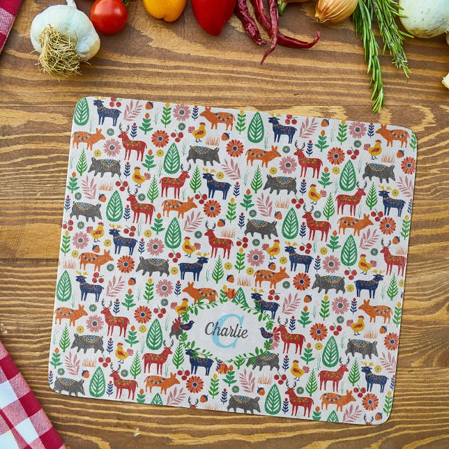 Vintage Scandinavian Folk Art Monogram Pattern Cutting Board (Creator Uploaded)