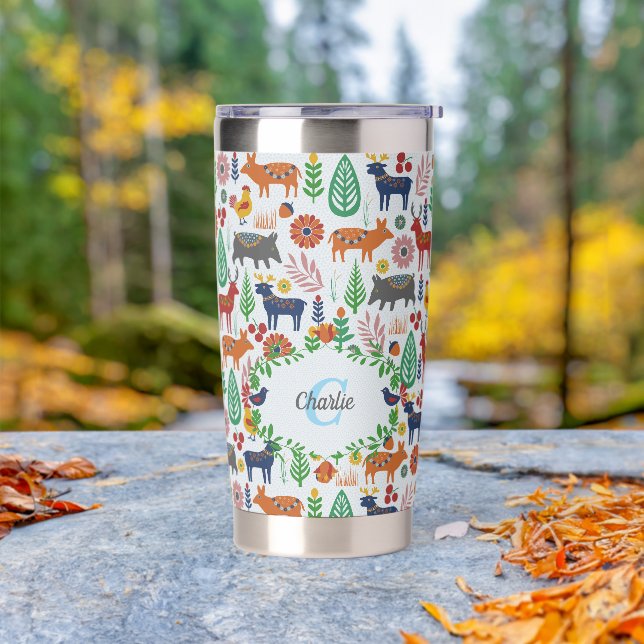 Vintage Scandinavian Folk Art Monogram Pattern Insulated Tumbler (Outdoor)