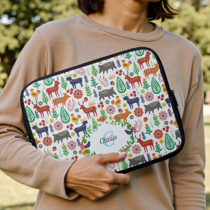 Vintage Scandinavian Folk Art Monogram Pattern Laptop Sleeve