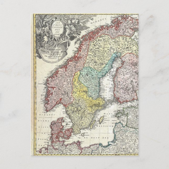 Vintage Scandinavian Map Postcard (Front)