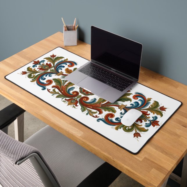 Vintage Scandinavian Rosemaling Pattern Large Desk Mat (Office 2)