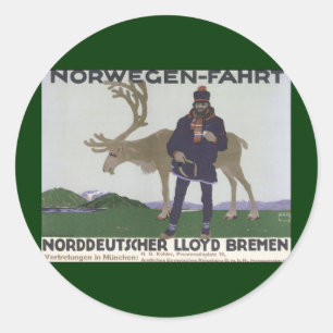 Vintage Scandinavian Travel to Norway Man Reindeer Classic Round Sticker