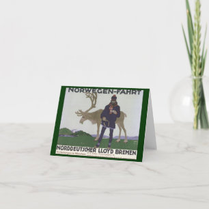 Vintage Scandinavian Travel to Norway Man Reindeer Holiday Card
