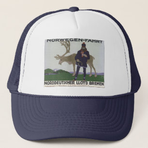 Vintage Scandinavian Travel to Norway Man Reindeer Trucker Hat