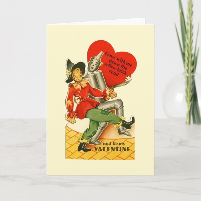 Vintage Scarecrow and Tin Man Valentine Holiday Card (Front)