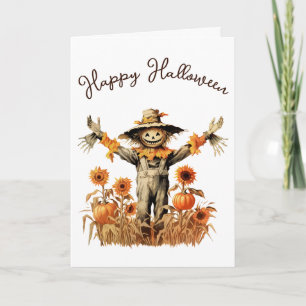 Vintage Scarecrow Halloween Pumpkin Patch Card