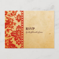 Vintage Scarlet Damask Lace Wedding RSVP