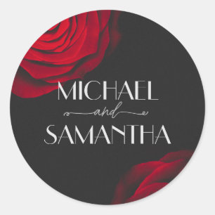 Vintage scarlet red rose petal flower wedding classic round sticker