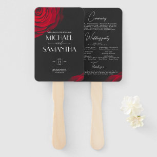 Vintage scarlet red rose petal flower wedding hand fan