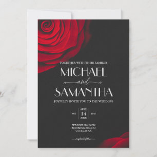 Vintage scarlet red rose petal flower wedding invitation