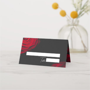 Vintage scarlet red rose petal flower wedding place card