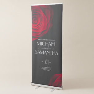 Vintage scarlet red rose petal flower wedding retractable banner