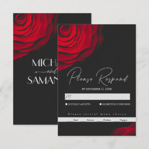 Vintage scarlet red rose petal flower wedding RSVP card