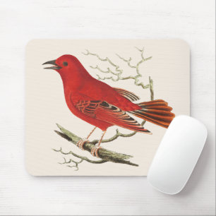 Vintage Scarlet Tanager Naturalist Bird Decor Art Mouse Mat