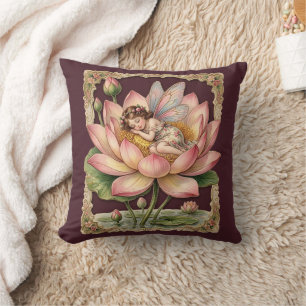 Vintage Scarp Picture - Fairy sleeping in Lotus 4 Cushion