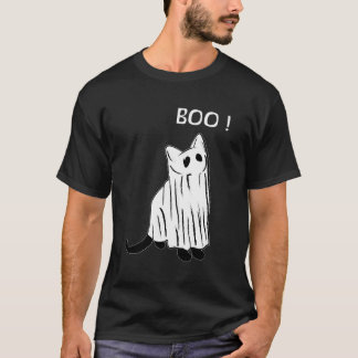 Vintage Scary Black Cat With Spooky Costume Ghost  T-Shirt