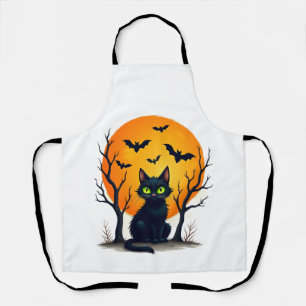 Vintage Scary Christmas Cat Costume Retro Cat Moon Apron