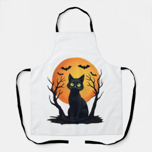Vintage Scary Christmas Cat Costume Retro Cat Moon Apron