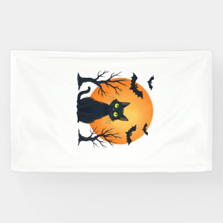 Vintage Scary Christmas Cat Costume Retro Cat Moon Banner